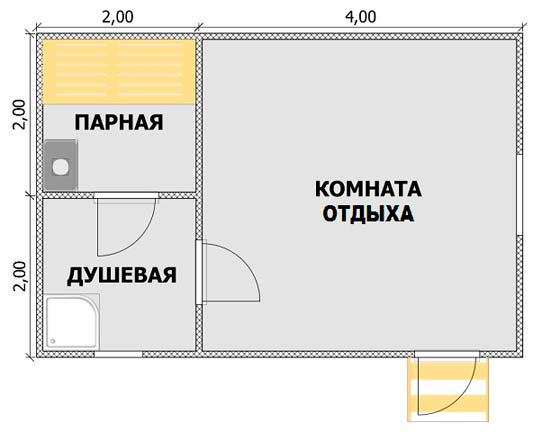 Классическая планировка бани 6х4 метра